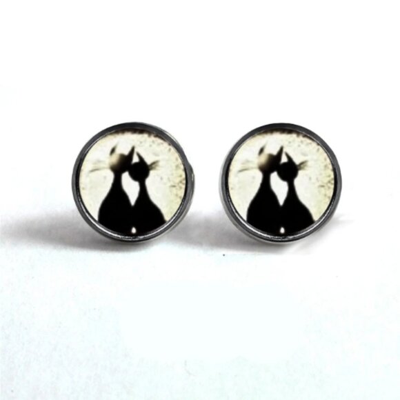 Happy Cats Glass Cabochon Post Earrings - Picture 2 of 4